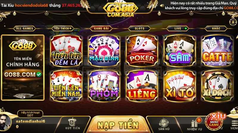 Kho game bài Go88 đa dạng